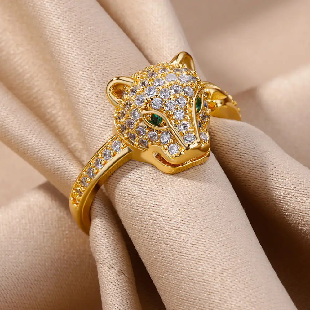 Zircon Leopard Head Rings For Women Men Stainless Steel Open Ring New Vintage Animal Aesthetic Jewelry anillos mujer