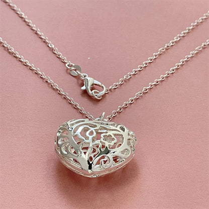 New 925 Sterling Silver Necklace Heart Shape Cross Photo Frame Pendant for Gift Women