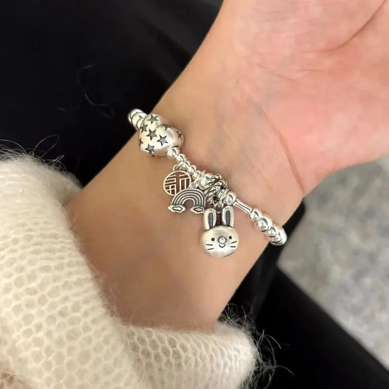 New Arrival Romantic Love Heart & Rabbit Animal 925 Sterling Silver Female Charm Bracelet Jewelry For Women Birthday Gifts