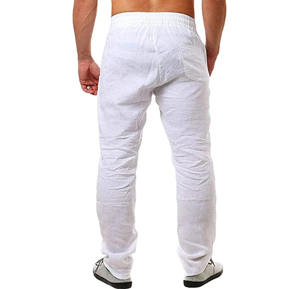 Men's Cotton Linen Pants Male Autumn New Breathable Solid Color Linen Trousers Fitness Streetwear S-3XL