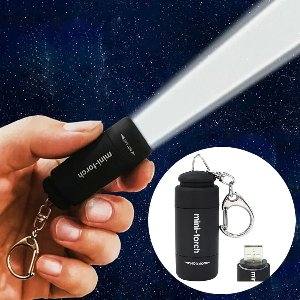 USB Rechargeable LED Multifunctional Strong Light Pocket Keychain Flashlight Waterproof Outdoor Hiking Camping Mini Flashlight