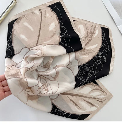 Women's 2023 Multifunction Polyester Silk Scarf Blooming Flowers Printed Satin Small Square Wraps Head Neck Scarves hijab 70cm