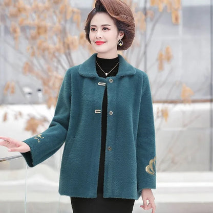 2025 New Mother's Women's Winter Imitation Mink Velvet Coat Jacket Female 40-Year-old 50-Year-old Fur Coat Overcoat