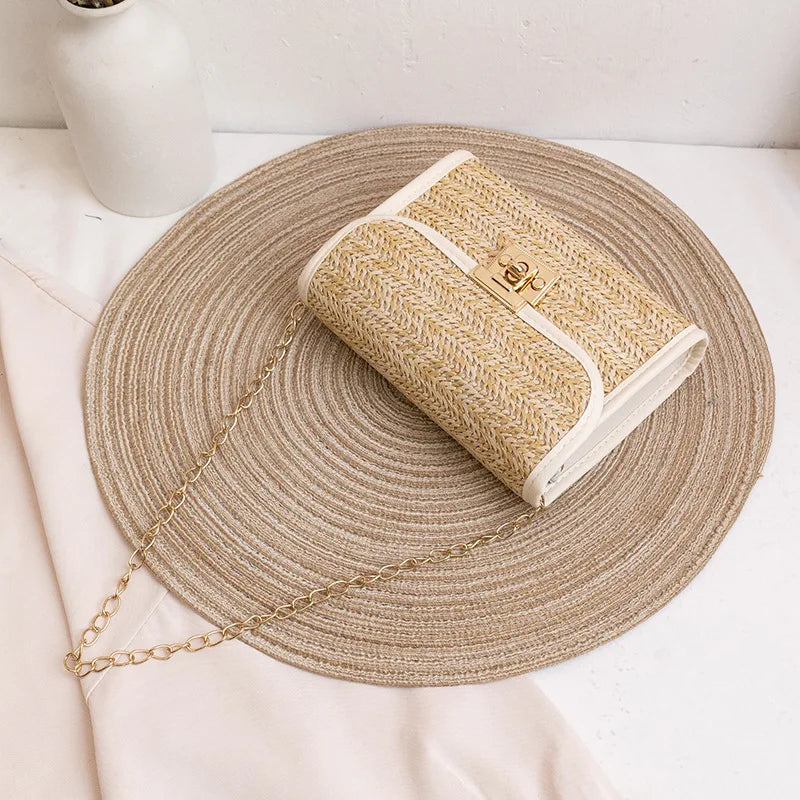 Girls Mobile Phone Bag 2024 New Women's Summer Woven Bag Messenger Straw Bag Small Square Bag Fashion Bag