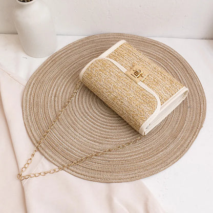 Girls Mobile Phone Bag 2024 New Women's Summer Woven Bag Messenger Straw Bag Small Square Bag Fashion Bag