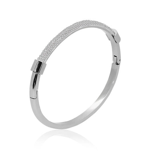 Fashion Cubic Zirconia Cuff Bangles for Women Trendy Titanium Steel Circular Classic Bracelet Female Jewelry Gift