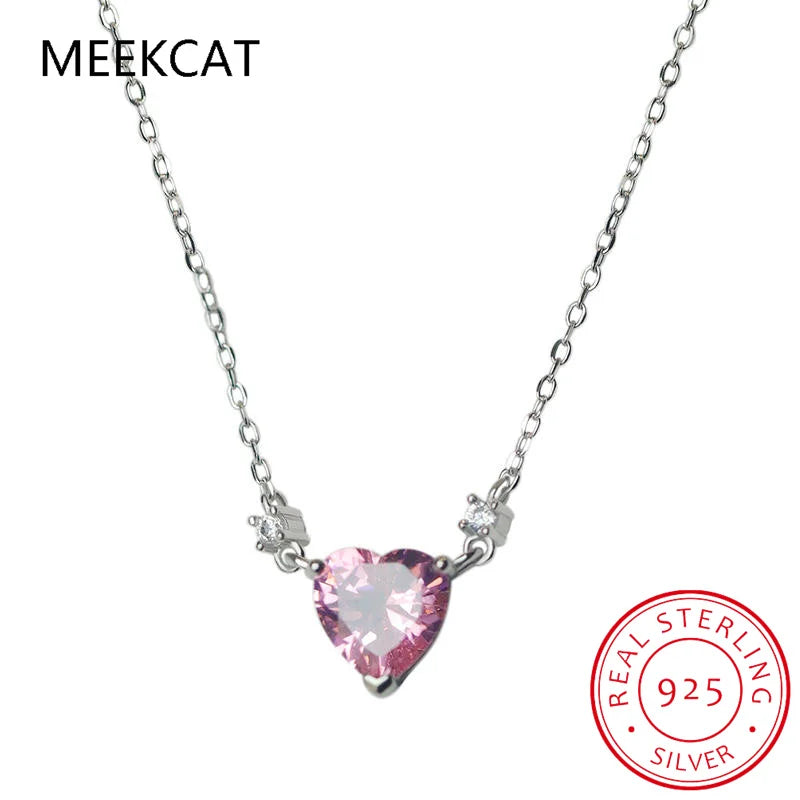 925 Sterling Silver Pink Zircon Love Heart Necklace for Women Fashion Sweet Design Clavicle Chain collares para mujer DD-TN33