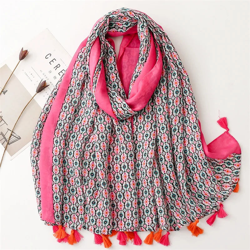 2023 NEW Women's Scarf Printing Scarves Spring Autumn Thick Shawl And Wraps for Lady Muffler Pashmina Hijab Tassel Beach Shawls