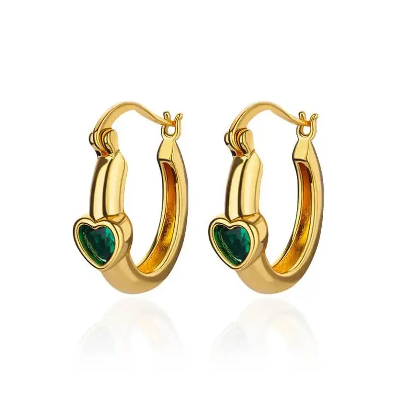 Green Zircon Heart Hoop Earrings for Women Stainless Steel Punk Unisex Rock Bohemian Earrings Fashion Jewelry Accessories Gift