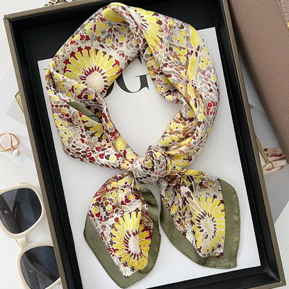 2023 Women Multifunction Polyester Silk Scarf Retro Florals Printed Casual Satin Small Square Wraps Head Neck Scarves hijab 70cm