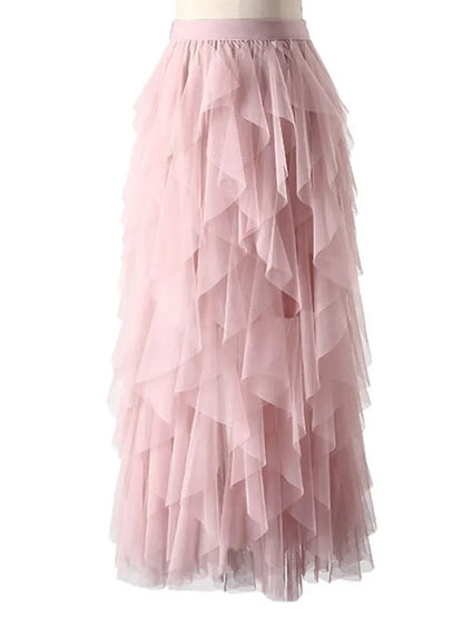 TIGENA Tutu Tulle Long Maxi Skirt Women Fashion 2023 Korean Cute Pink High Waist Pleated Skirt Mesh Female Lady Aesthetic Faldas