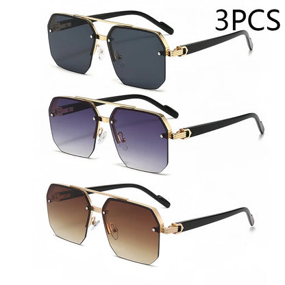 New Men's Metal Sunglasses Square Half Frame Rice Nails Casual Trend Personality Retro Fashion Outdoor Sports Eyeglasses