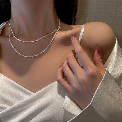 Italian 925 Sterling Silver Sparkling Clavicle Chain Shiny Choker Exquisite Necklace For Women Girls Fine Jewelry Wedding Gift