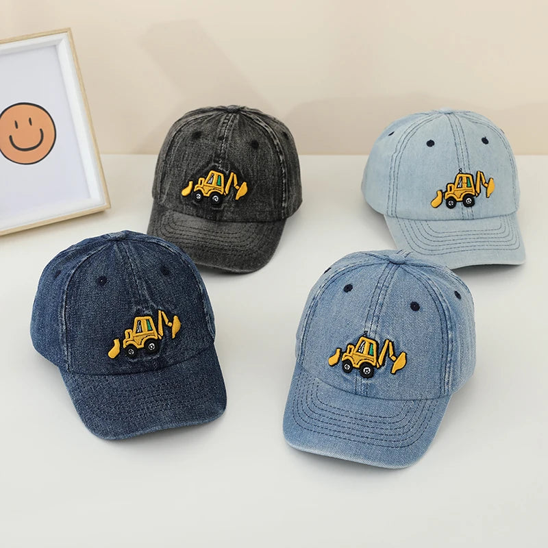 Baby Boy Cap Bulldozer Embroidered Washed Cotton Summer Children Baseball Caps Baby Girl Hat 50-54cm Suitable for 2-8 Years Kids