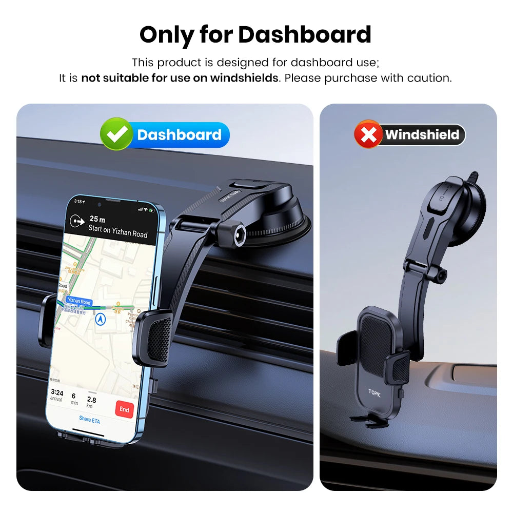 TOPK Car Phone Holder Mount 2 IN 1 Upgraded Adjustable Cell Phone Holder For Car Dashboard & Air Vent Compatible With All Phones