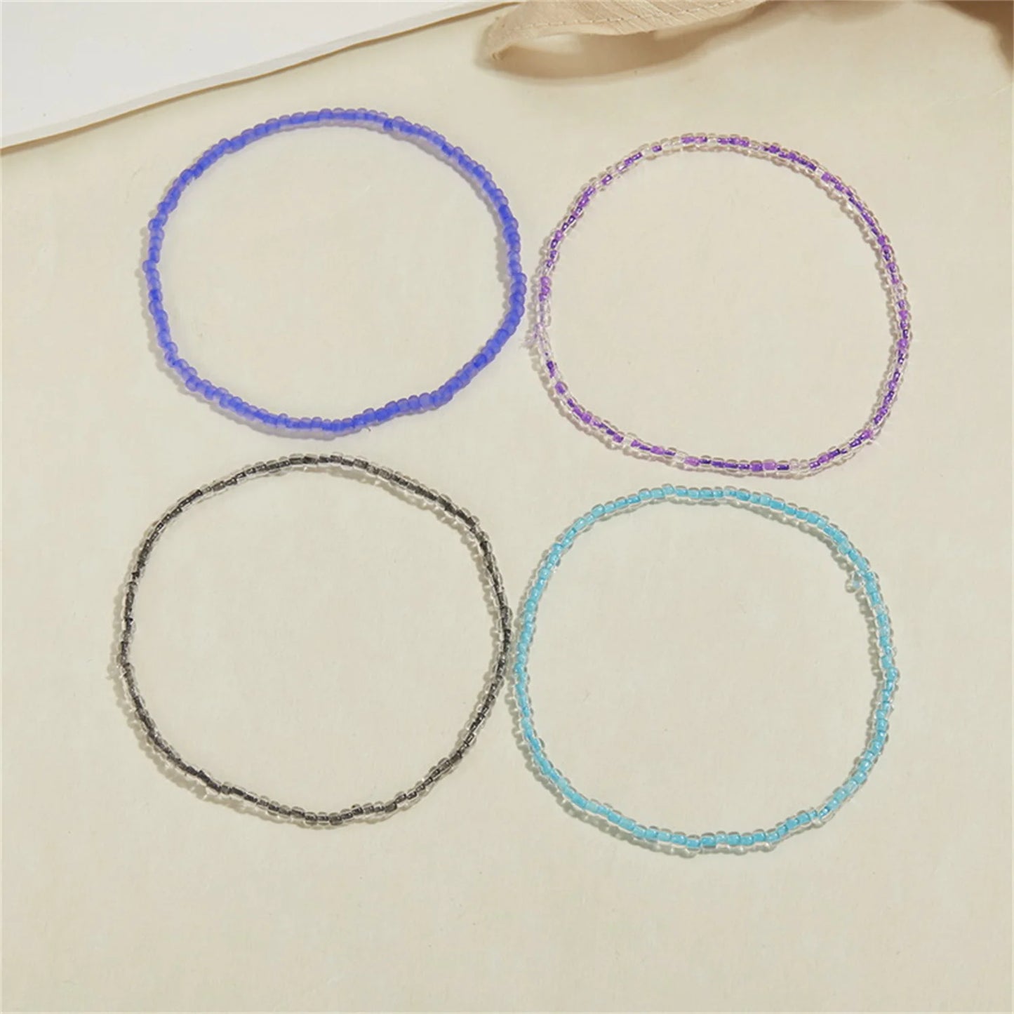 4pcs/set Luminous Colorful Rice Bead Bracelet For Women Men Handmade Elastic Beaded Anklet Glow In The Dark Jewelry Beach Gifts