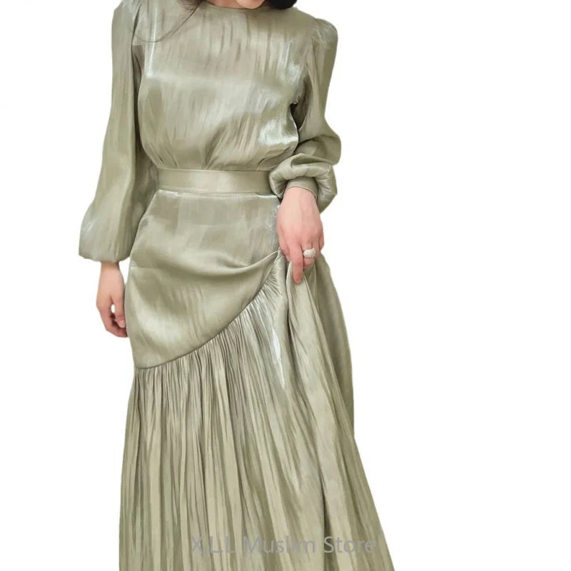 Eid Ramadan Muslim WOMEN'S fashion elegant pleated A-line dress abaya Dubai Luxury Morocco kaftan robe casual party dresses Lady