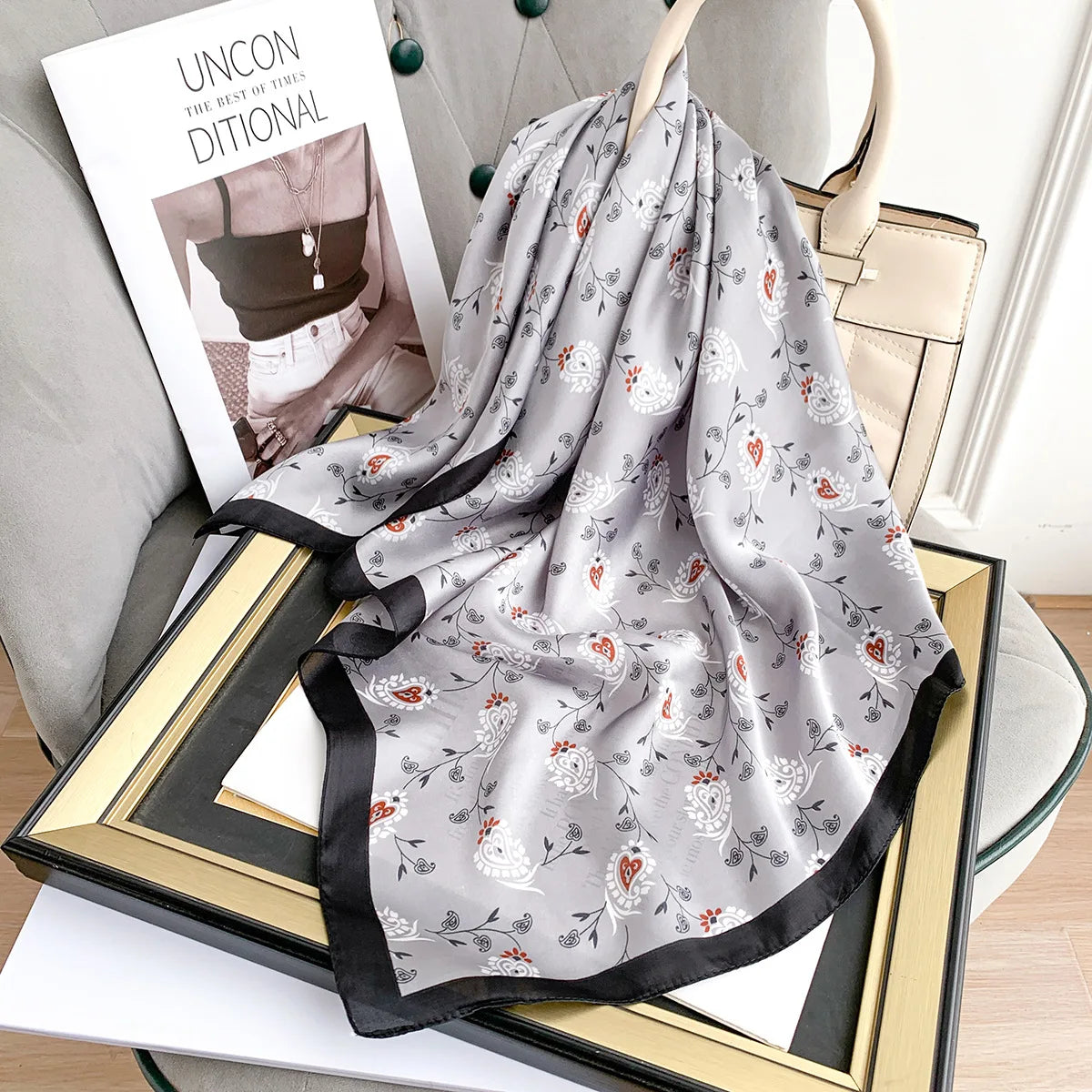 2023 New 70x70cm Women Multifunction Polyester Silk Head Scarf Retro Florals Prints Casual Small Square Wraps Scarves Shawls