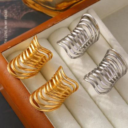 Unique Exaggerate Long Rings For Women Gold Plated Waterproof Index Ring Stainless Steel Chic Luxury Jewelry Wholesale