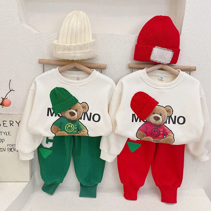 Baby Clothes 2024 New Children's Little Bear Long Sleeve Set Boys and Girls' Letter Sweater Pants Two Piece Set Simple Sportswea