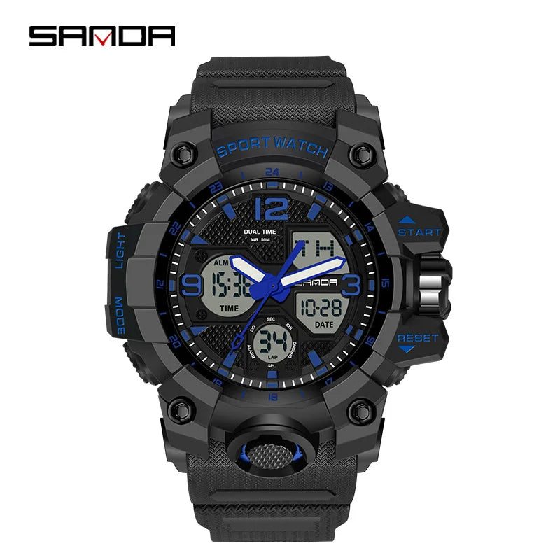 Watches For Men 50M Waterproof Clock Alarm reloj hombre 2024 Dual Display Wristwatch Quartz Military Watch Sport New Mens