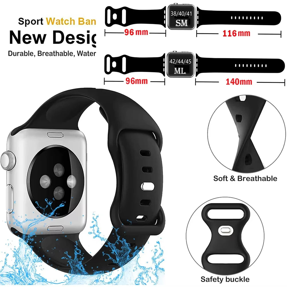 Silicone sport band For apple watch Ultra 49mm series 9-8-7 41mm 45mm correa 44mm 40mm waterproof bracelet iwatch 6 5 4 SE Strap