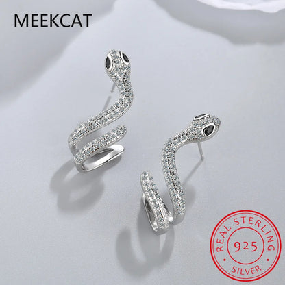 Punk Genuine 100% 925 Sterling Silver Long Bohemian Snake Stud Earrings for Fashion Women Party Animal Jewelry Gift 2023