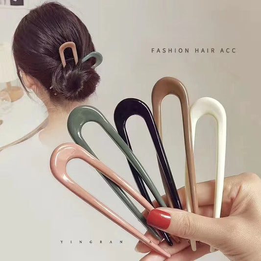 Solid Color Hair Sticks For Women Girls Shell Clips Pins Minimalist U Shape Hairpins Hair Bun Maker Headwear Fashion Accessories