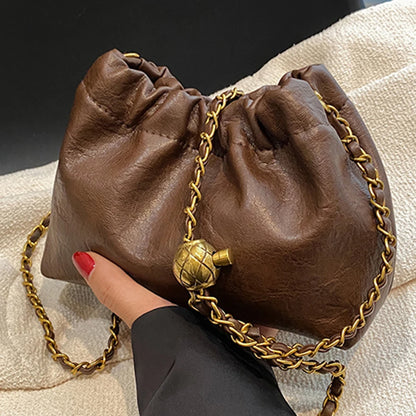 Women Chain Shoulder Bag PU Leather Crossbody Tote Bag Versatile Pleatd Hobo Bag Satchel Sling Bag Daily Dating Purse