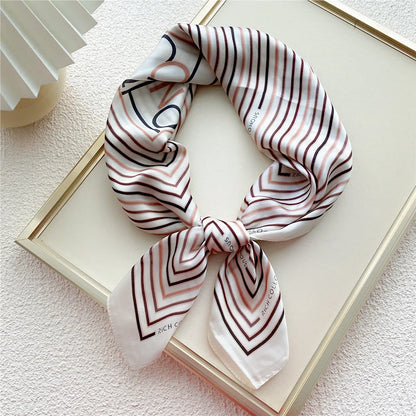 2022 Luxury Silk Finish Shawl Stripes Neckerchief Satin Square Scarf for Women Foulard Hijab Female Bandana