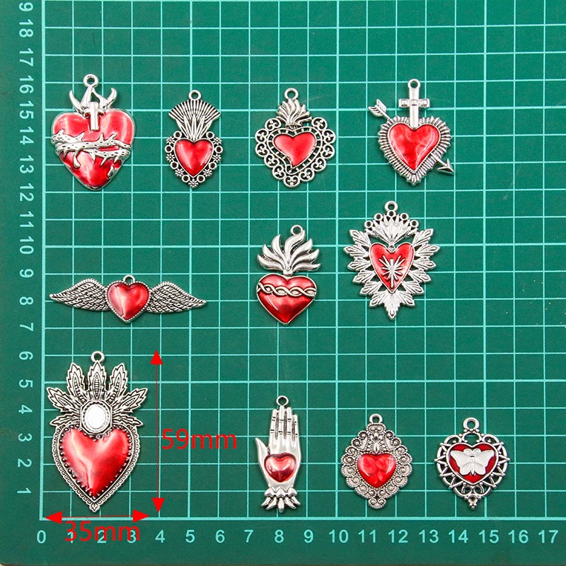 5Pcs Mix Size Wholesale Alloy Metal Drop Oil Red Heart Charm Red Color Pendant For Enamel DIY Bracelet Necklace Jewelry Making