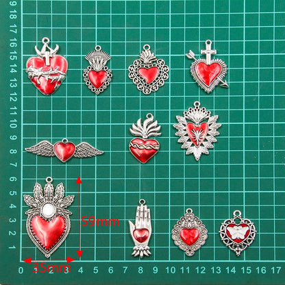 5Pcs Mix Size Wholesale Alloy Metal Drop Oil Red Heart Charm Red Color Pendant For Enamel DIY Bracelet Necklace Jewelry Making