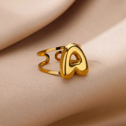 Initials Letter Rings for Women Stainless Steel Gold Color Opening Ring Waterproof Alphabet Letters Band Couple Wedding Jewelry