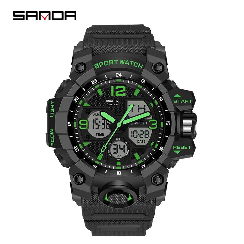 Watches For Men 50M Waterproof Clock Alarm reloj hombre 2024 Dual Display Wristwatch Quartz Military Watch Sport New Mens