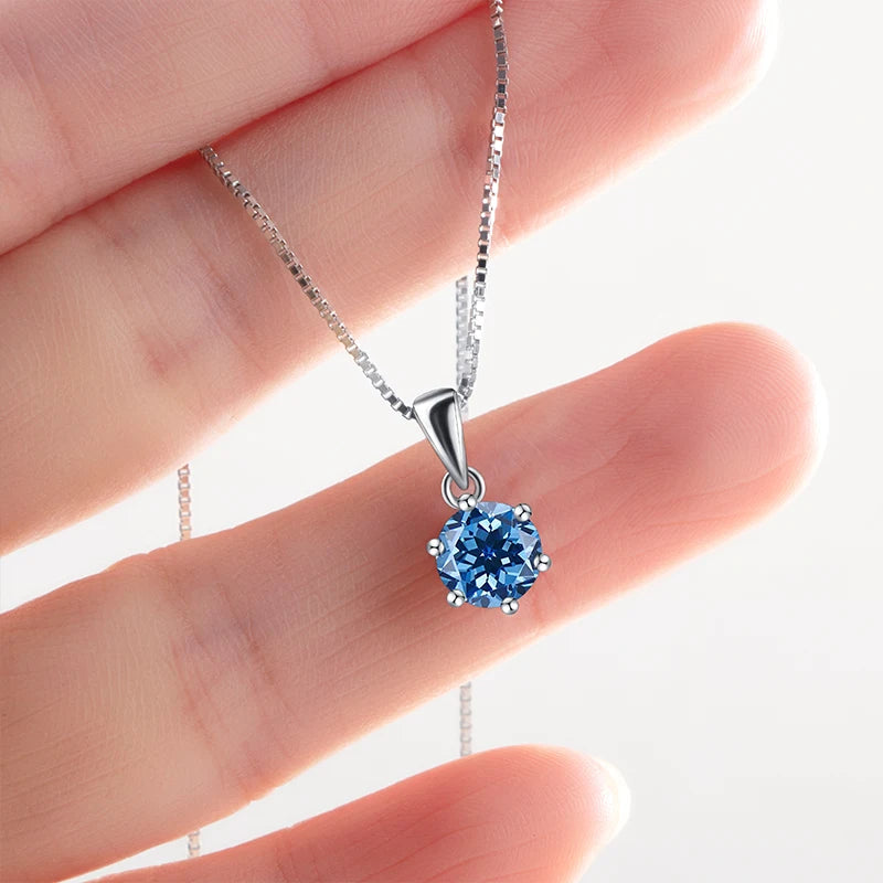 JoyceJelly 1 CT Real Moissanite Pendant Necklace For Women Royal Blue Color Moissanite 925 Sterling Silver Wedding Fine Jewelry