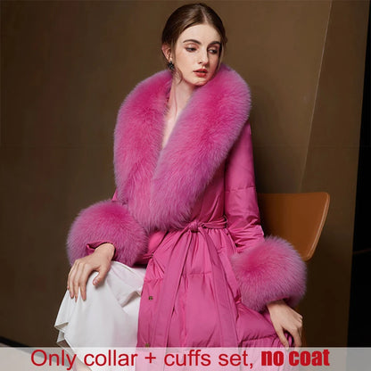 Winter Natural 100% Real Fox Fur Scarf And Cuff Set Russian Women Clothes Neck Warm Luxury Coat Scarves Fashion Fur Shawl Wraps