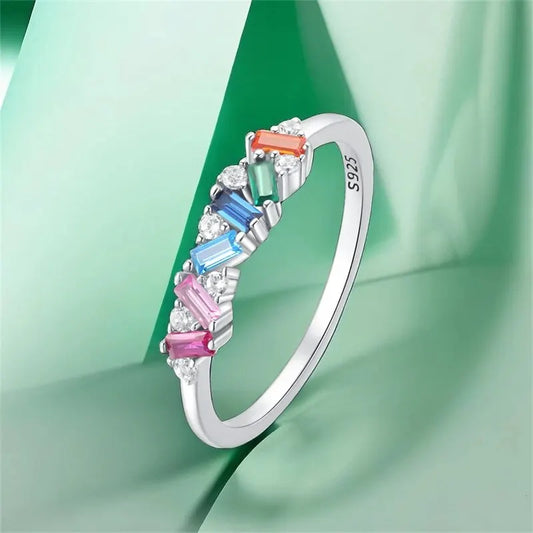 2024 Hot 925 Sterling Silver Simple Colorful Zircon Rings Popular Fashion Vintage Ring For Women Wedding Party Lovers Gifts