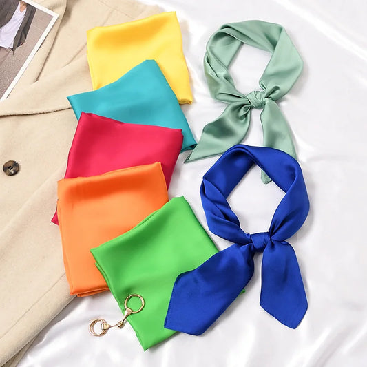 New 70*70cm Solid Silk Handkerchief Small Hair Scarf Women Cute Plain Scarfs Female Fashion Neck Scarves for Ladies