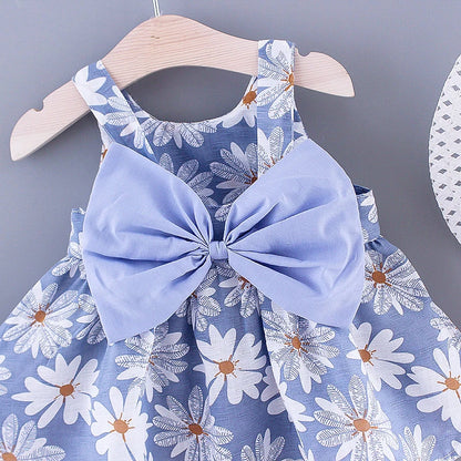 2023 Summer New Baby Dress Small Daisy Cotton Princess Dress Big Bow Sling Children's Clothing Gift Hat