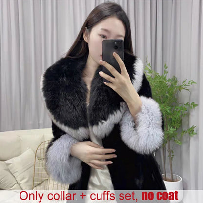 Winter Natural 100% Real Fox Fur Scarf And Cuff Set Russian Women Clothes Neck Warm Luxury Coat Scarves Fashion Fur Shawl Wraps