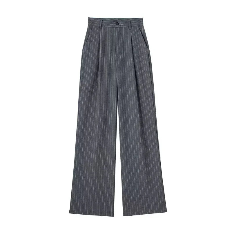 ASDS Women's Formal Pants Office Wear Women Striped Grey Black Pants Woman High Waist Baggy Suit Pants Casual Wide Leg Trousers