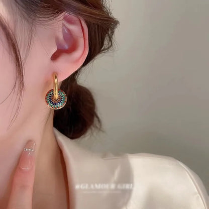 316L Stainless Steel Romantic Retro Color Enamel Round Gold Color Ear Buckle 2023 New Hoop Earrings For Womens Fashion Jewelry A