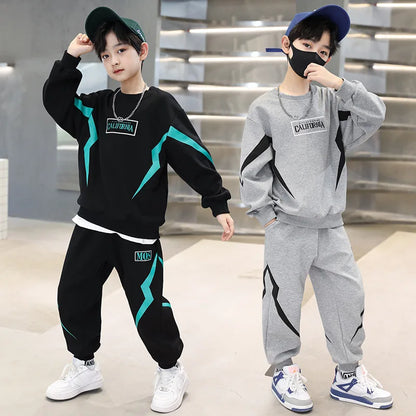 Boys Contrast Alphabet Lightning Printed Sweatshirt+Sweatpant Child 2PCS Tracksuit School Kids Jogger Outfit Workout Set 5-15 Yr