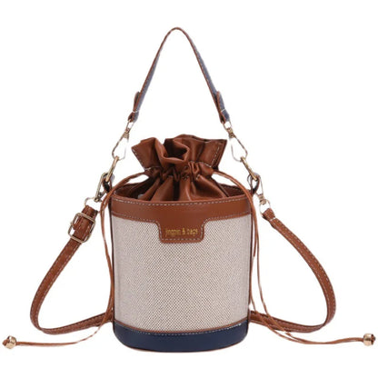 Women Shoulder Bags Cylinder PU Leather Bucket Crossbody Bag Casual Drawstring Handbags Purse for Travel Shopping