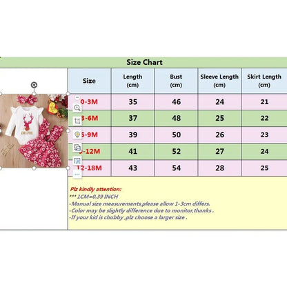 0-18 Months Newborn Baby Girl Christmas 3PCS Costume Set Romper+Suspender Skirt+Headwear Skirt Set New Year Wear for Toddler