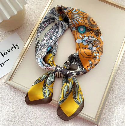 70cm Multifunction Square Bandana Scarf Silk Hairband Foulard Floral Print Neckercheif Luxury Women Summer Spring Scarves 2022