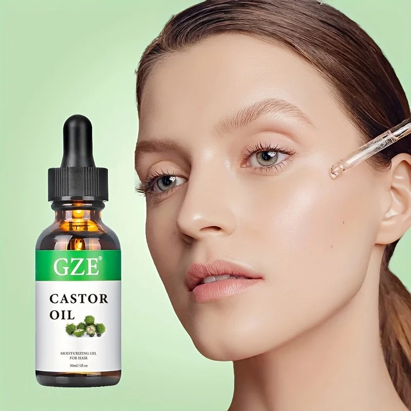 GZE Castor Oil Cold Pressed for Strengthens & Thickens Eyelashes & Eyebrows Hair, Skin, Nails & Scalp with 10 Liner Brush