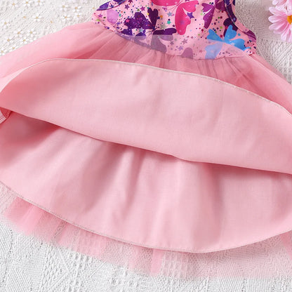 Summer New Girl's Cute Bow Suspender Patchwork Beautiful Mesh Fluffy Princess Dress Baby Birthday Party Dress