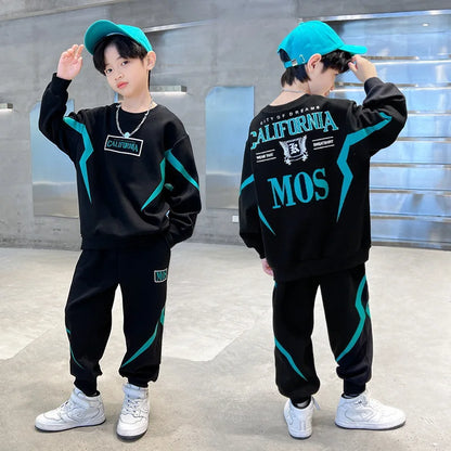 Boys Contrast Alphabet Lightning Printed Sweatshirt+Sweatpant Child 2PCS Tracksuit School Kids Jogger Outfit Workout Set 5-15 Yr