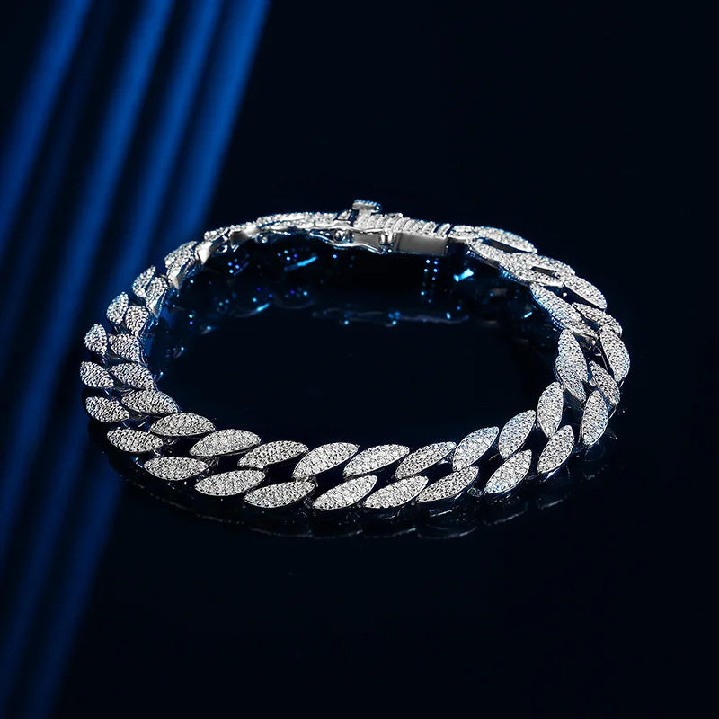 10mm All Zircon Cuban Bracelet for Men Women Hip Hop High Carbon Diamond Chain 100% 925 Sterling Silver Bangle 16-23cm